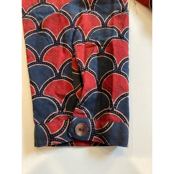 India-made 100% Organic Cotton Tunic Red & Blue pattern - Picture 12 of 14